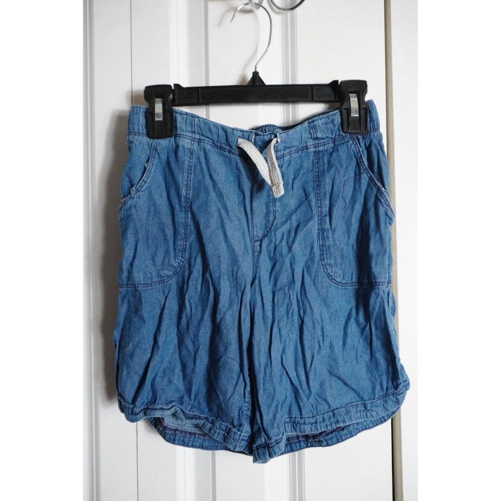 Wonder Nation Chambray Shorts L 10-12 Casual Blue Drawstring Elastic Waist